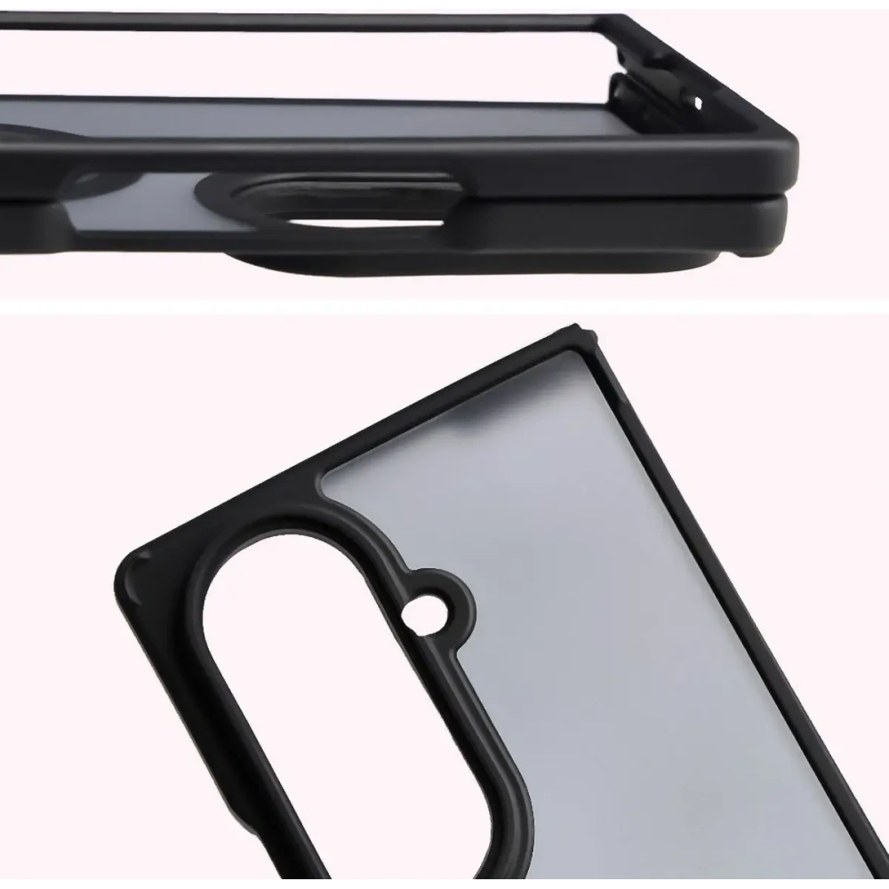 Etui z uchwytem na palec Bizon Case Hybrid Ring do Samsung Galaxy Z Fold7 przydymione z czarną ramką