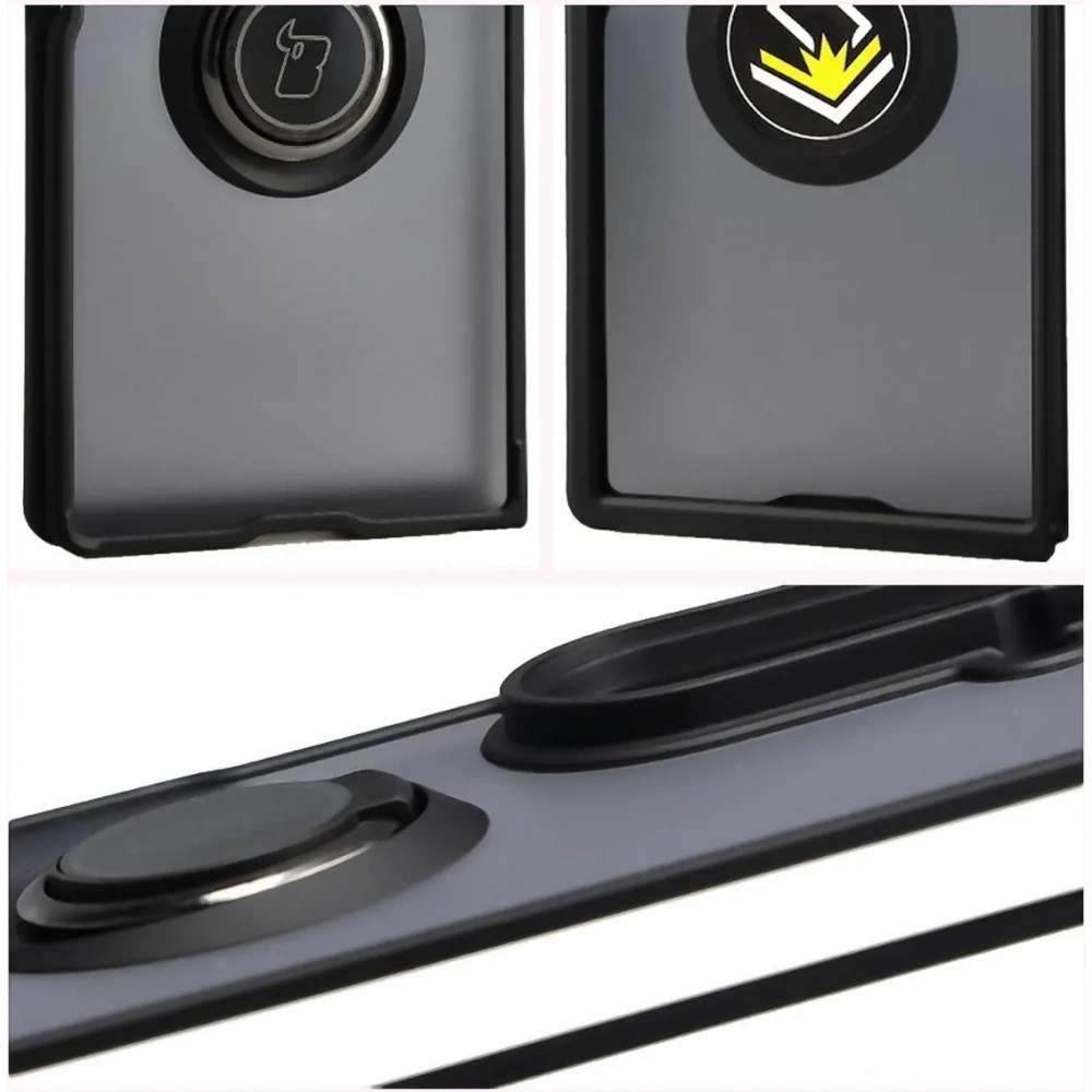 Etui z uchwytem na palec Bizon Case Hybrid Ring do Samsung Galaxy Z Fold7 przydymione z czarną ramką