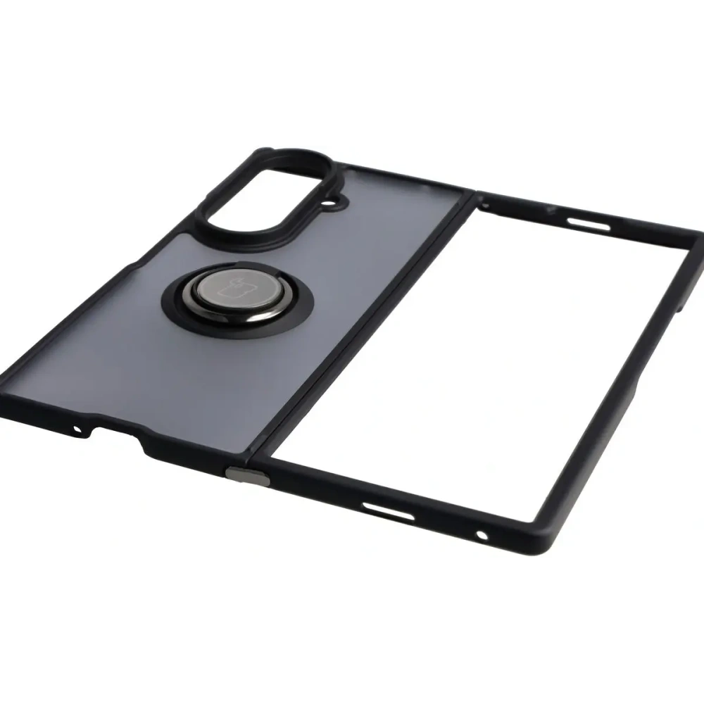 Etui z uchwytem na palec Bizon Case Hybrid Ring do Samsung Galaxy Z Fold7 przydymione z czarną ramką