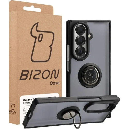 Etui z uchwytem na palec Bizon Case Hybrid Ring do Samsung Galaxy Z Fold7 przydymione z czarną ramką
