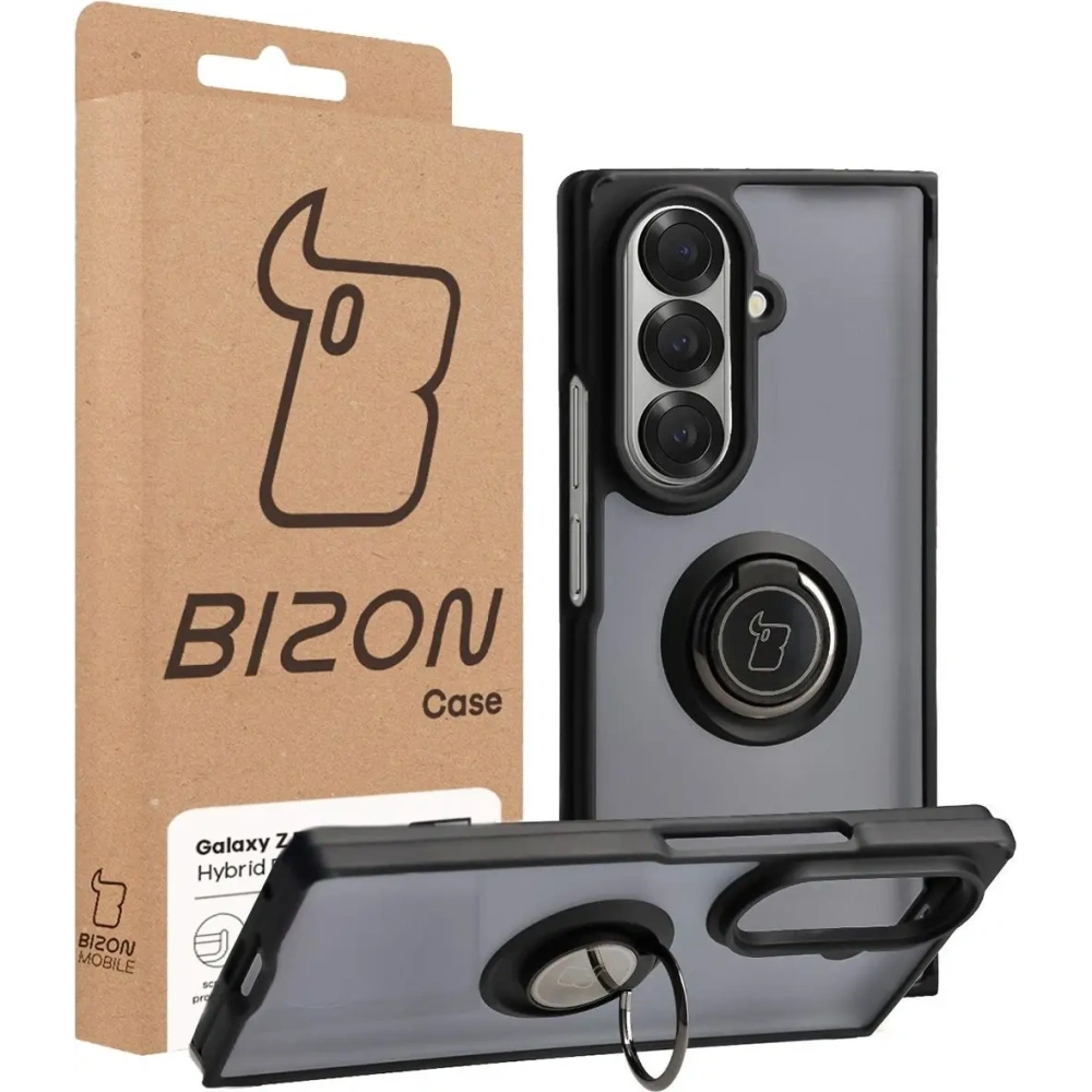 Etui z uchwytem na palec Bizon Case Hybrid Ring do Samsung Galaxy Z Fold7 przydymione z czarną ramką