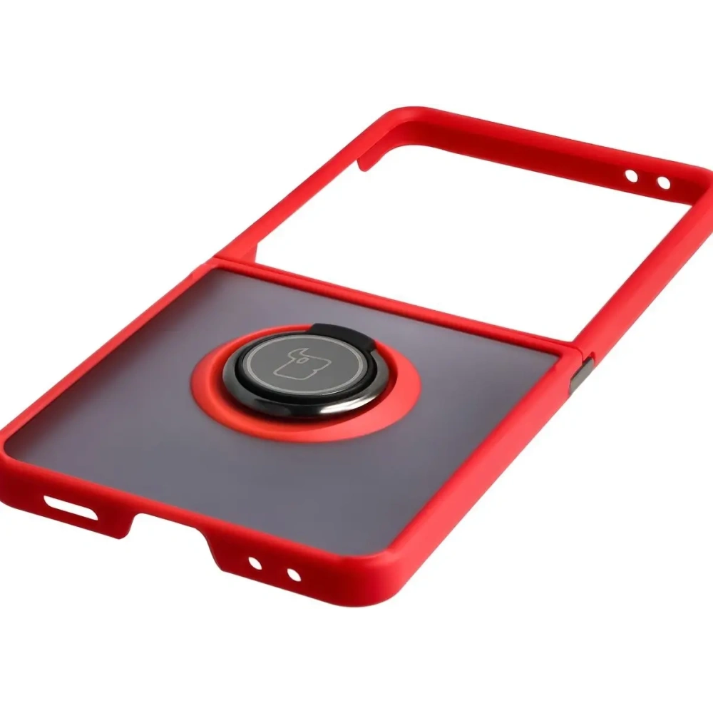 Etui z uchwytem na palec Bizon Case Hybrid Ring do Samsung Galaxy Z Flip7 przydymione z czerwoną ramką