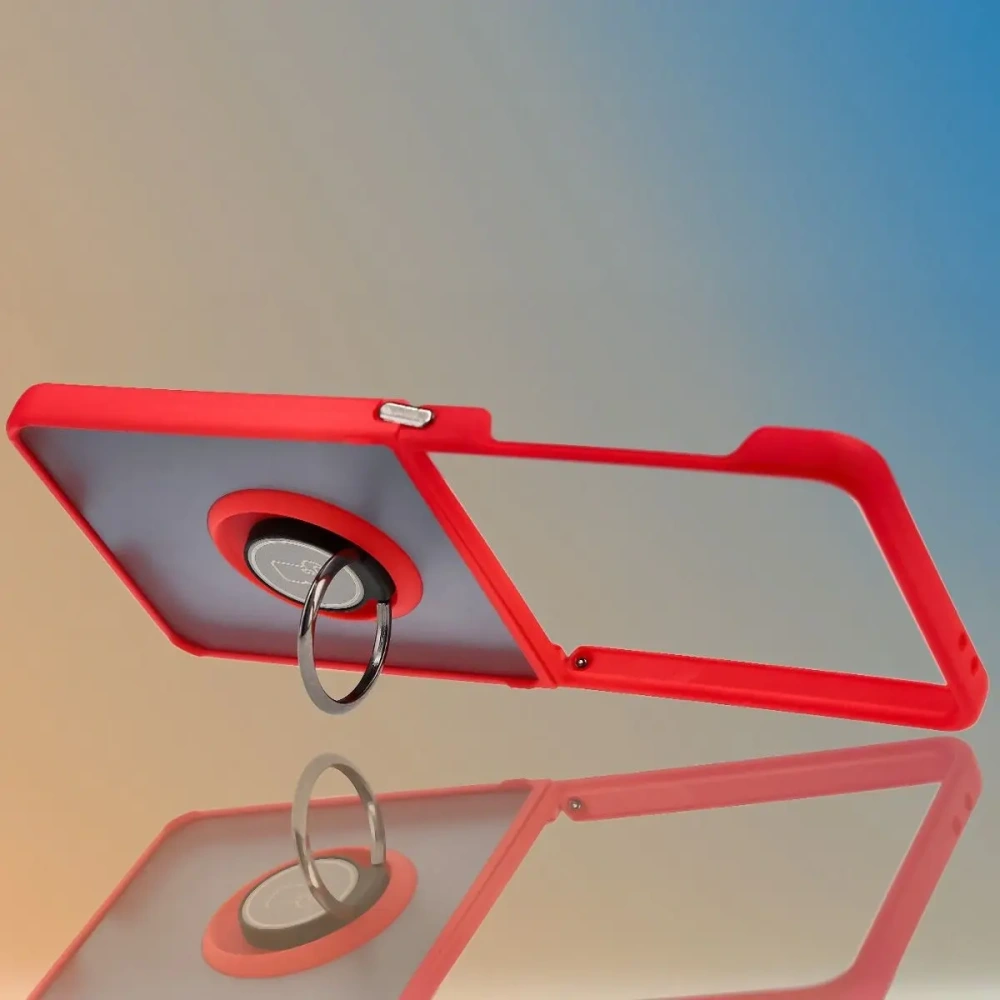 Etui z uchwytem na palec Bizon Case Hybrid Ring do Samsung Galaxy Z Flip7 przydymione z czerwoną ramką