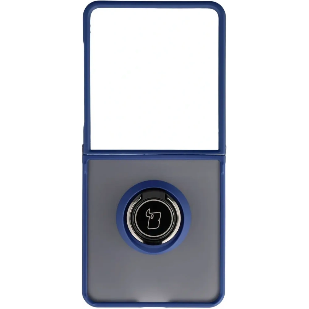 Etui z uchwytem na palec Bizon Case Hybrid Ring do Samsung Galaxy Z Flip7 przydymione z ciemnoniebieską ramką