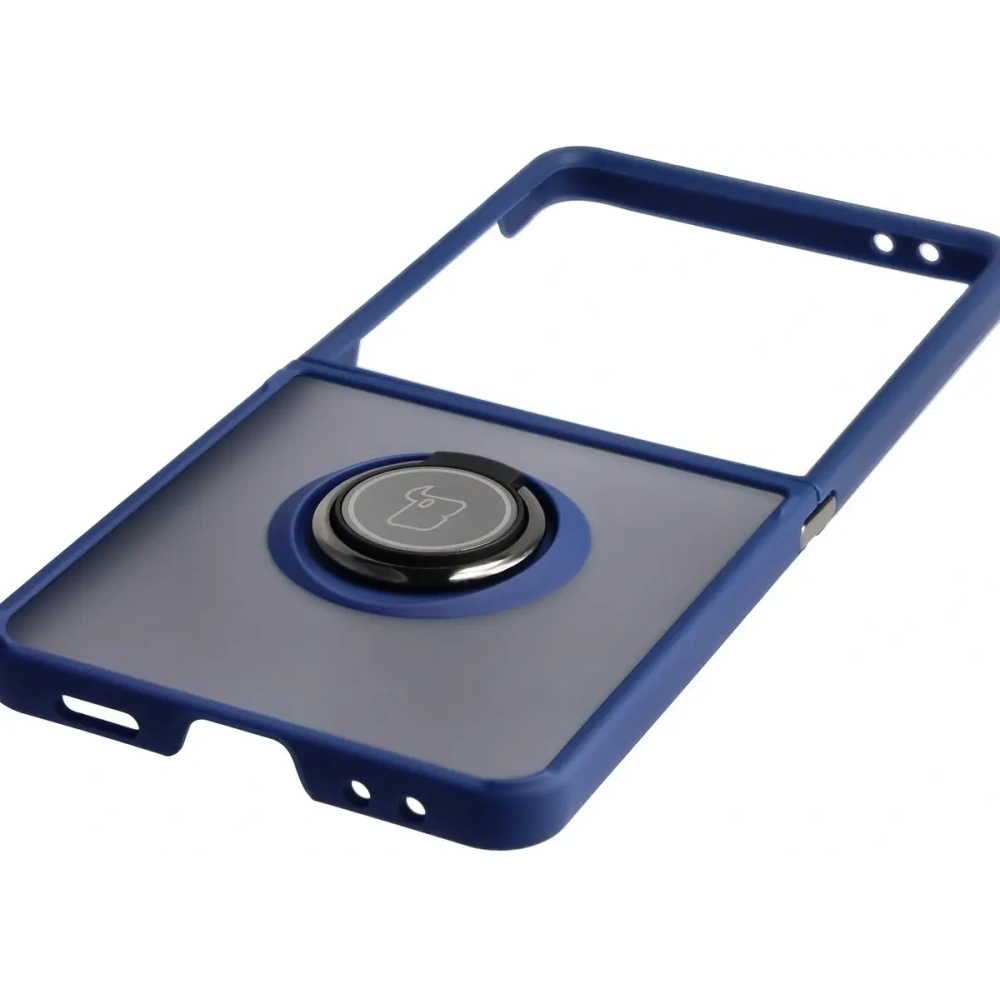 Etui z uchwytem na palec Bizon Case Hybrid Ring do Samsung Galaxy Z Flip7 przydymione z ciemnoniebieską ramką