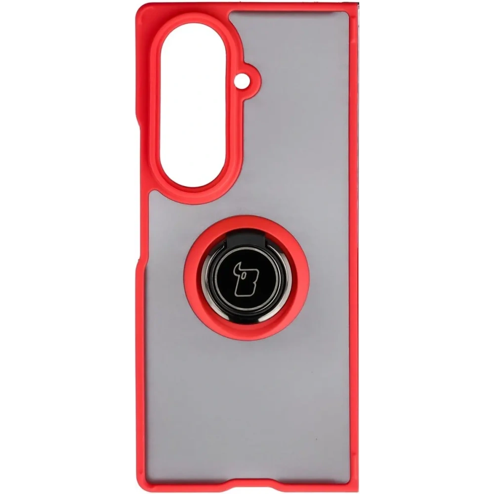 Etui z uchwytem na palec Bizon Case Hybrid Ring do Samsung Galaxy Z Fold7 przydymione z czerwoną ramką