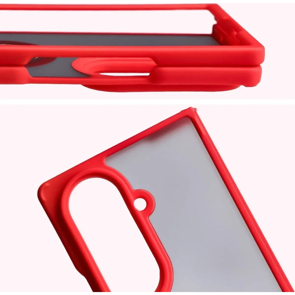 Etui z uchwytem na palec Bizon Case Hybrid Ring do Samsung Galaxy Z Fold7 przydymione z czerwoną ramką