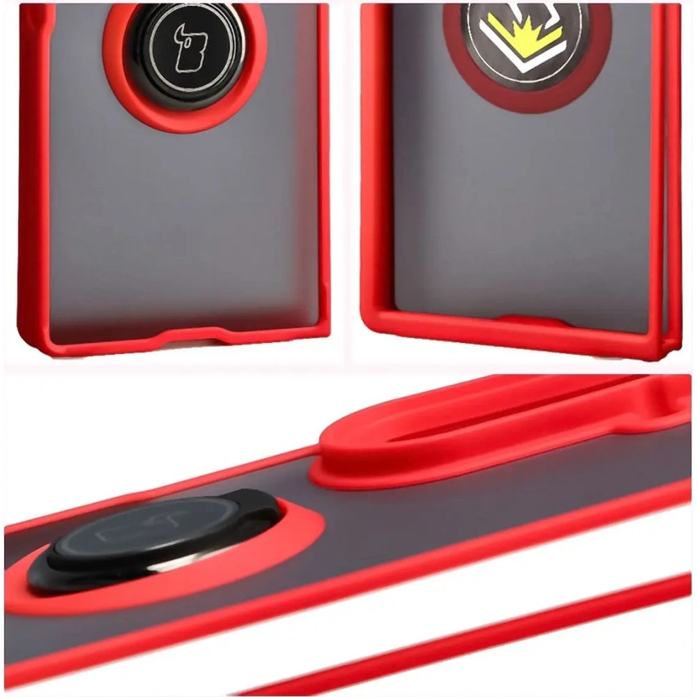Etui z uchwytem na palec Bizon Case Hybrid Ring do Samsung Galaxy Z Fold7 przydymione z czerwoną ramką