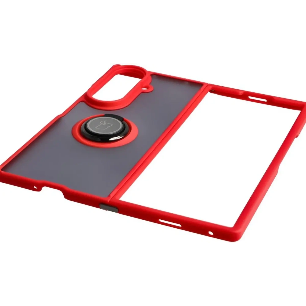 Etui z uchwytem na palec Bizon Case Hybrid Ring do Samsung Galaxy Z Fold7 przydymione z czerwoną ramką