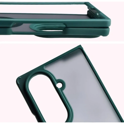 Etui z uchwytem na palec Bizon Case Hybrid Ring do Samsung Galaxy Z Fold7 przydymione z ciemnozieloną ramką