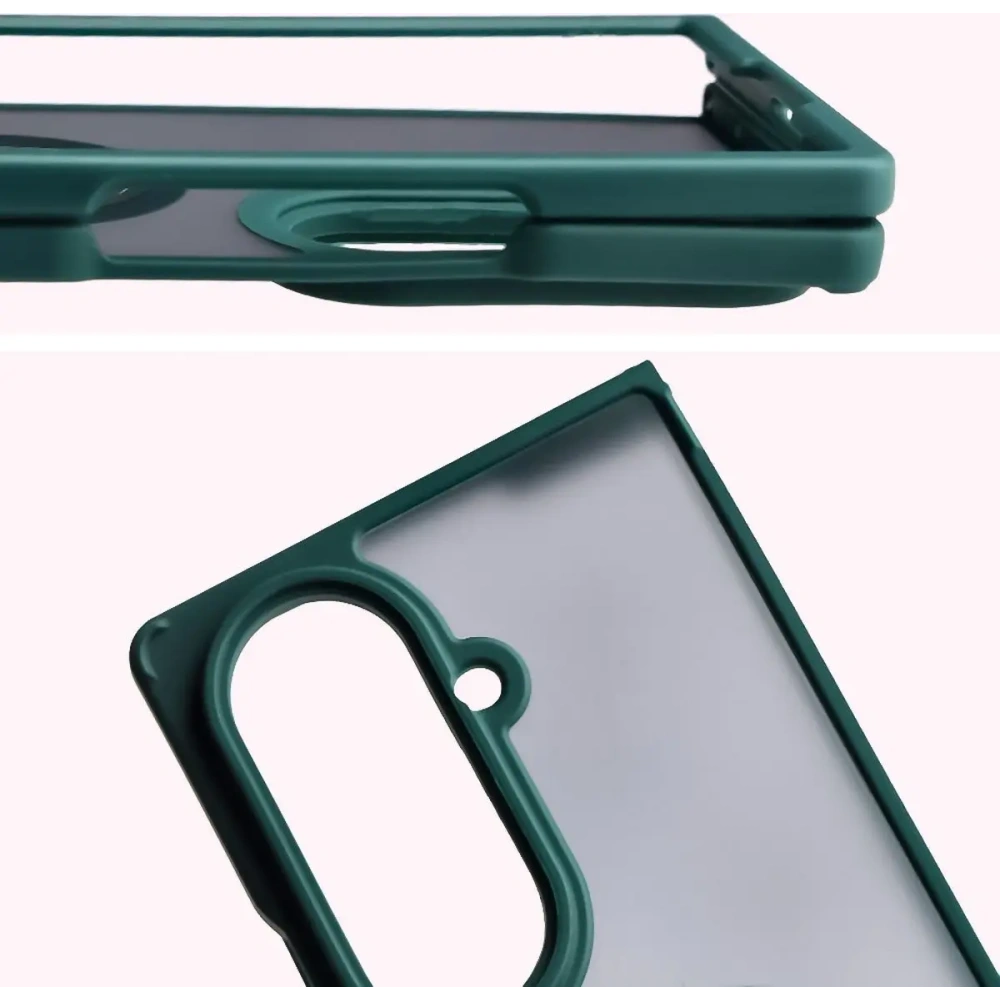 Etui z uchwytem na palec Bizon Case Hybrid Ring do Samsung Galaxy Z Fold7 przydymione z ciemnozieloną ramką