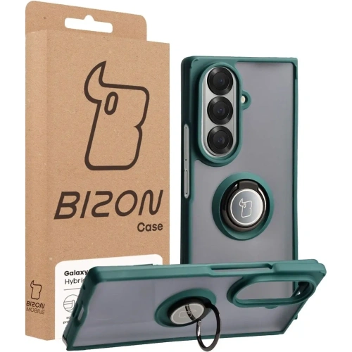 Etui z uchwytem na palec Bizon Case Hybrid Ring do Samsung Galaxy Z Fold7 przydymione z ciemnozieloną ramką