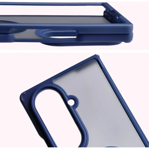 Etui z uchwytem na palec Bizon Case Hybrid Ring do Samsung Galaxy Z Fold7 przydymione z ciemnoniebieską ramką