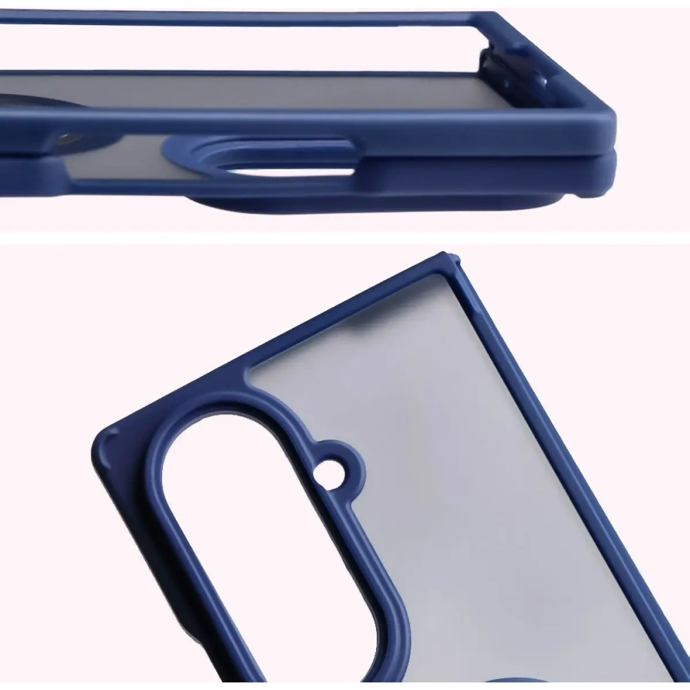 Etui z uchwytem na palec Bizon Case Hybrid Ring do Samsung Galaxy Z Fold7 przydymione z ciemnoniebieską ramką