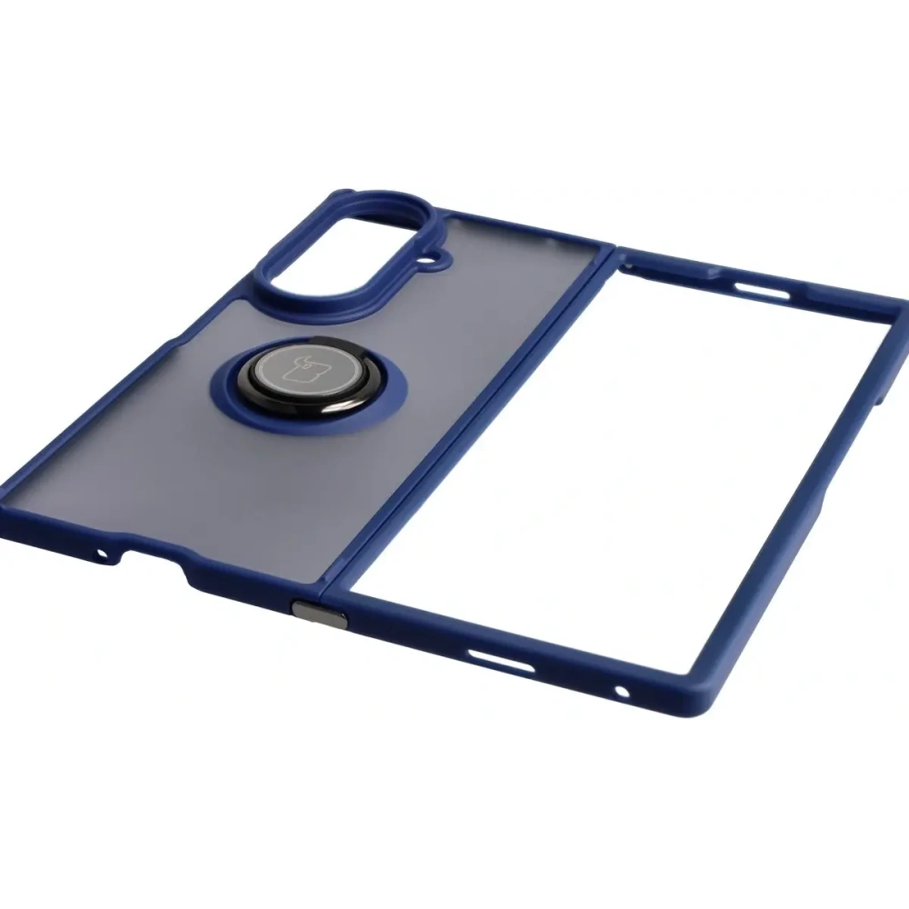 Etui z uchwytem na palec Bizon Case Hybrid Ring do Samsung Galaxy Z Fold7 przydymione z ciemnoniebieską ramką
