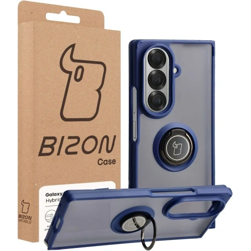 Etui z uchwytem na palec Bizon Case Hybrid Ring do Samsung Galaxy Z Fold7 przydymione z ciemnoniebieską ramką