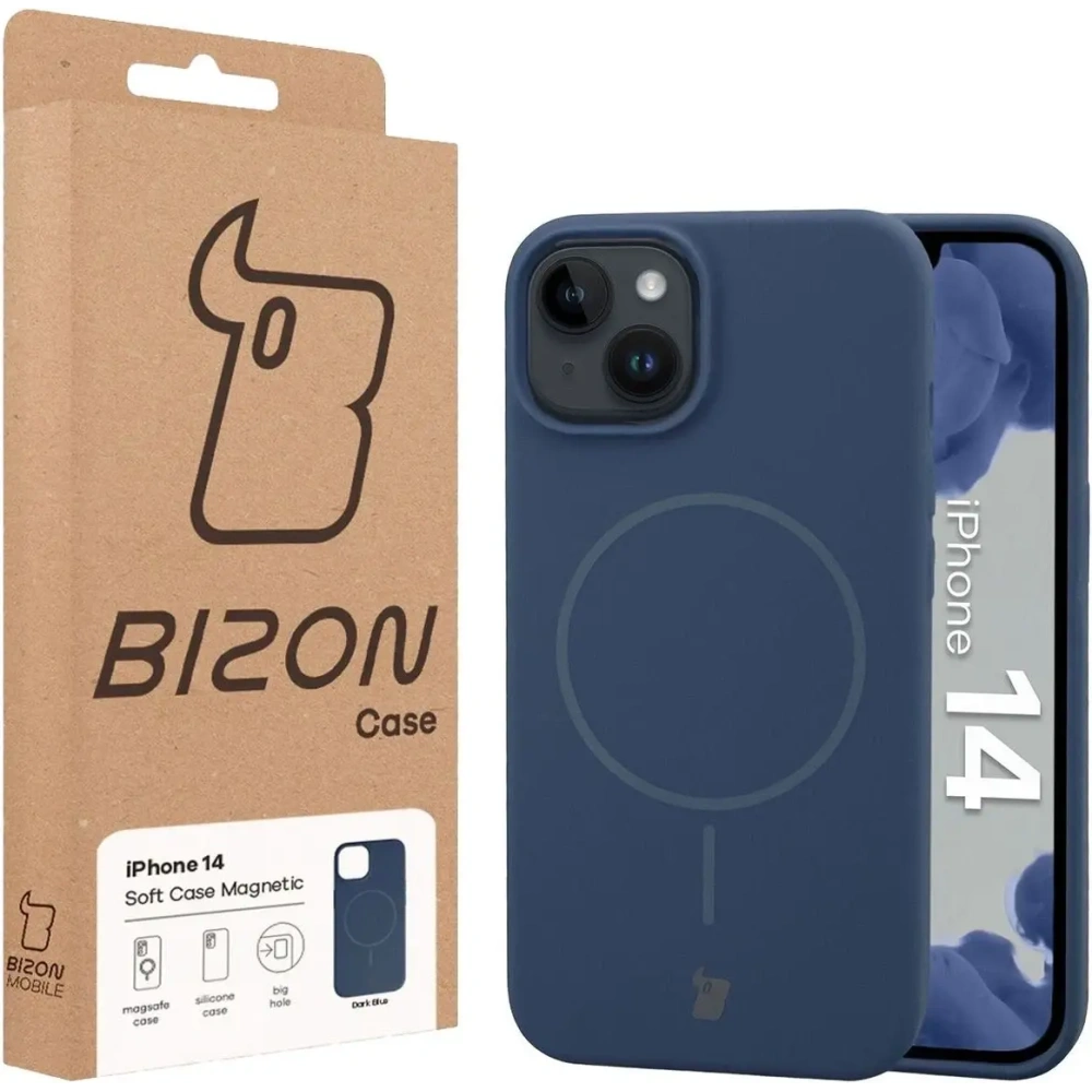 Silikonowe etui z pierścieniem magnetycznym Bizon Soft Case Magnetic do Apple iPhone 14 granatowe