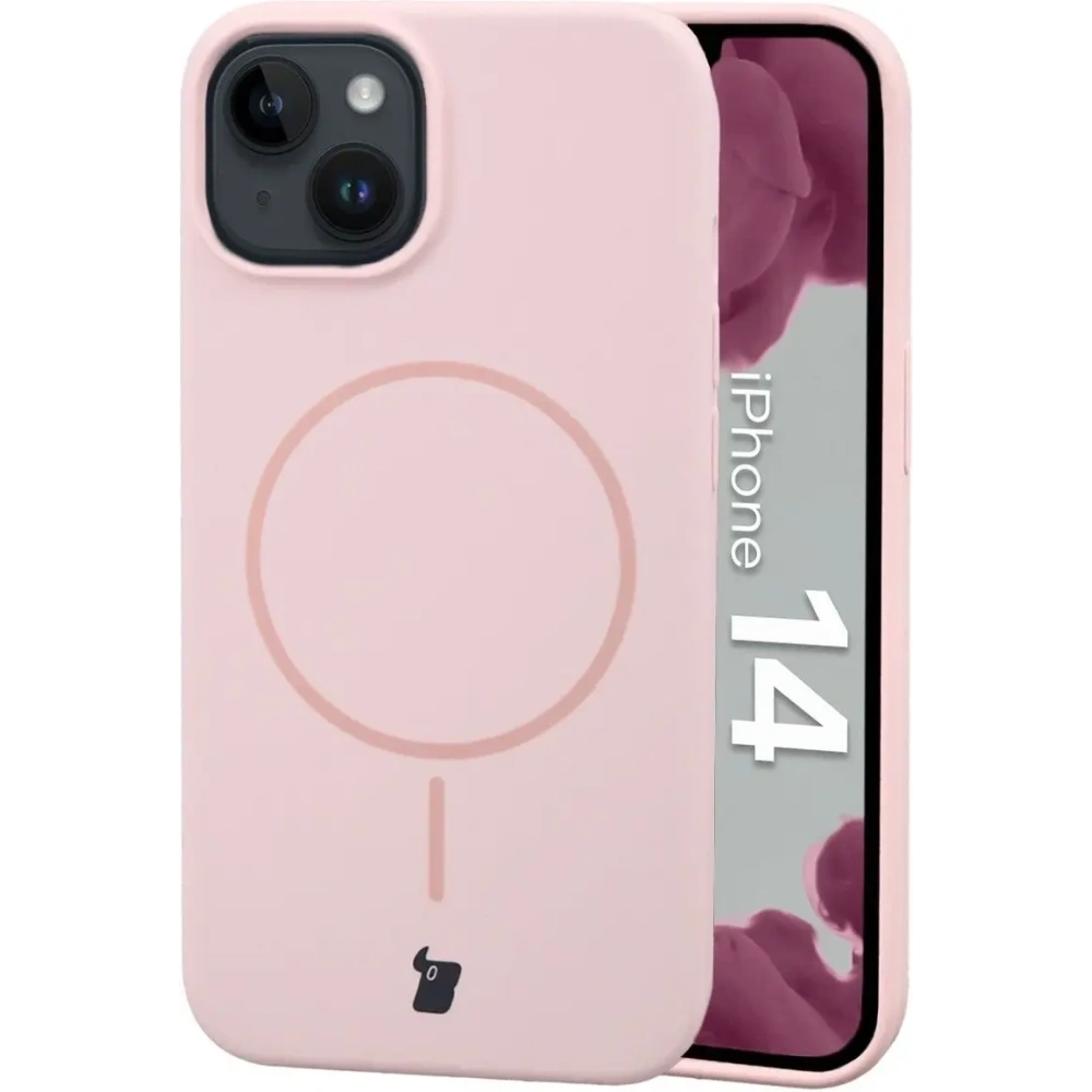 Silikonowe etui z pierścieniem magnetycznym Bizon Soft Case Magnetic do Apple iPhone 14 jasnoróżowe