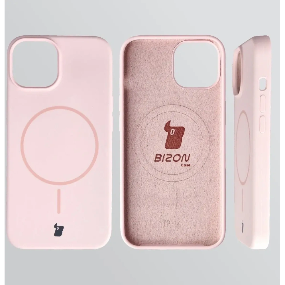 Silikonowe etui z pierścieniem magnetycznym Bizon Soft Case Magnetic do Apple iPhone 14 jasnoróżowe