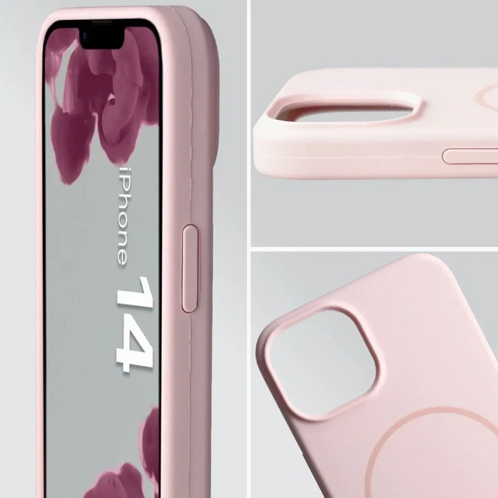 Silikonowe etui z pierścieniem magnetycznym Bizon Soft Case Magnetic do Apple iPhone 14 jasnoróżowe