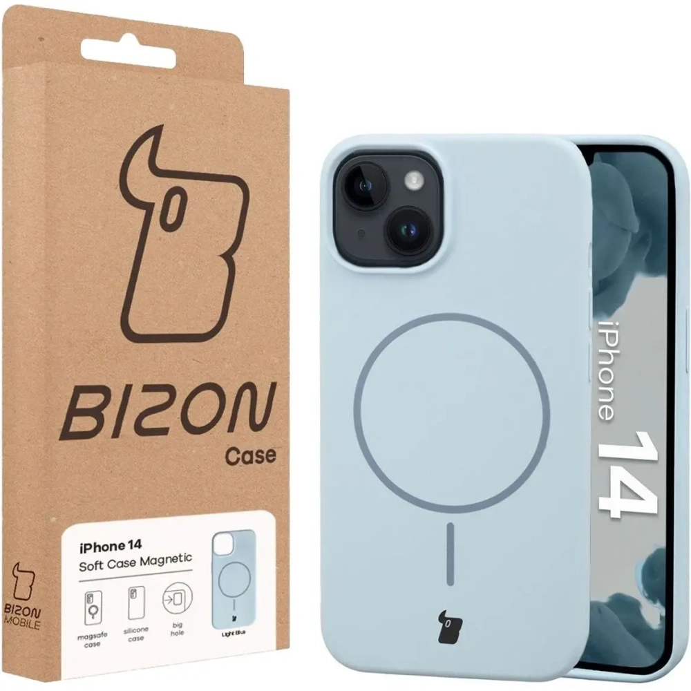 Silikonowe etui z pierścieniem magnetycznym Bizon Soft Case Magnetic do Apple iPhone 14 błękitne