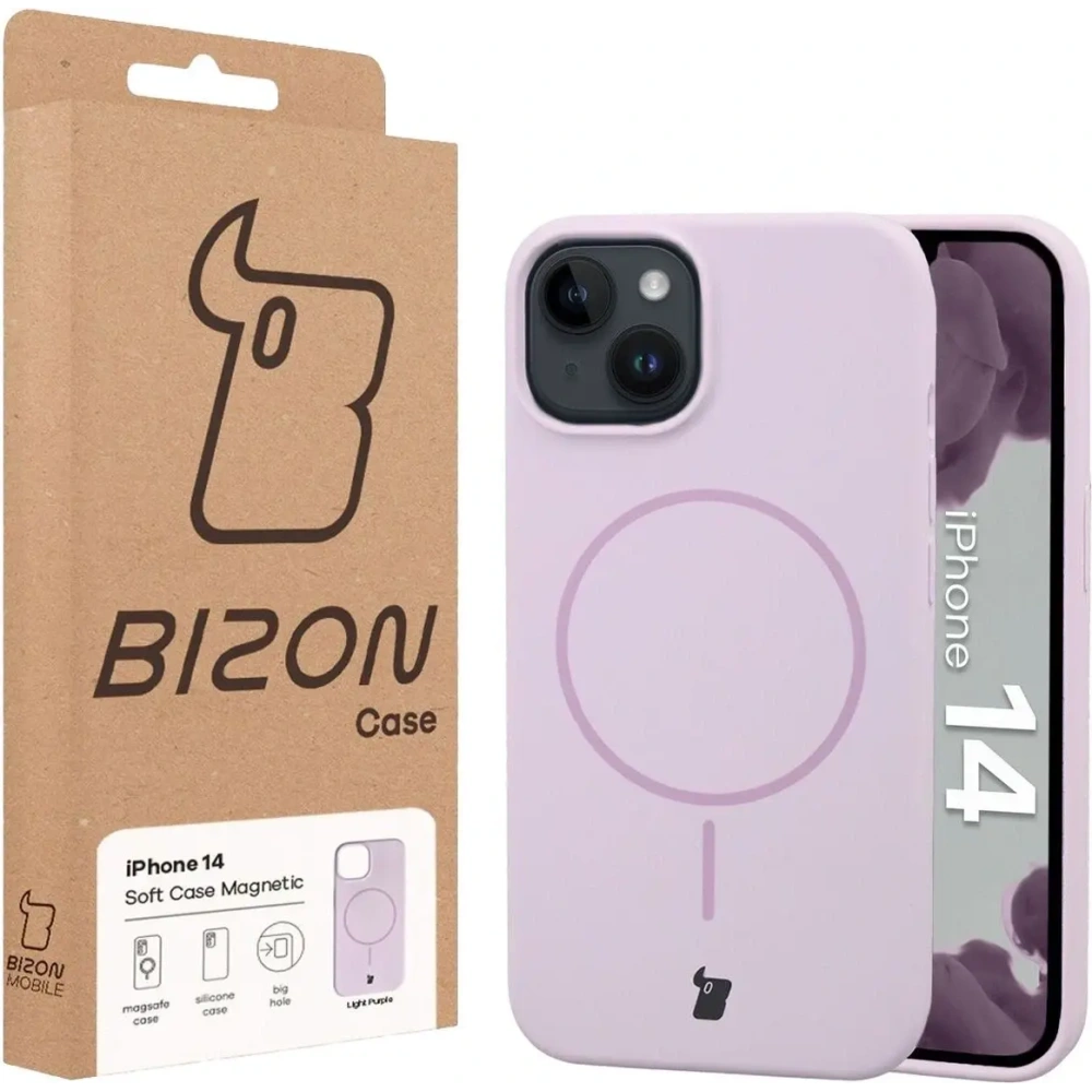 Silikonowe etui z pierścieniem magnetycznym Bizon Soft Case Magnetic do Apple iPhone 14 jasnofioletowe