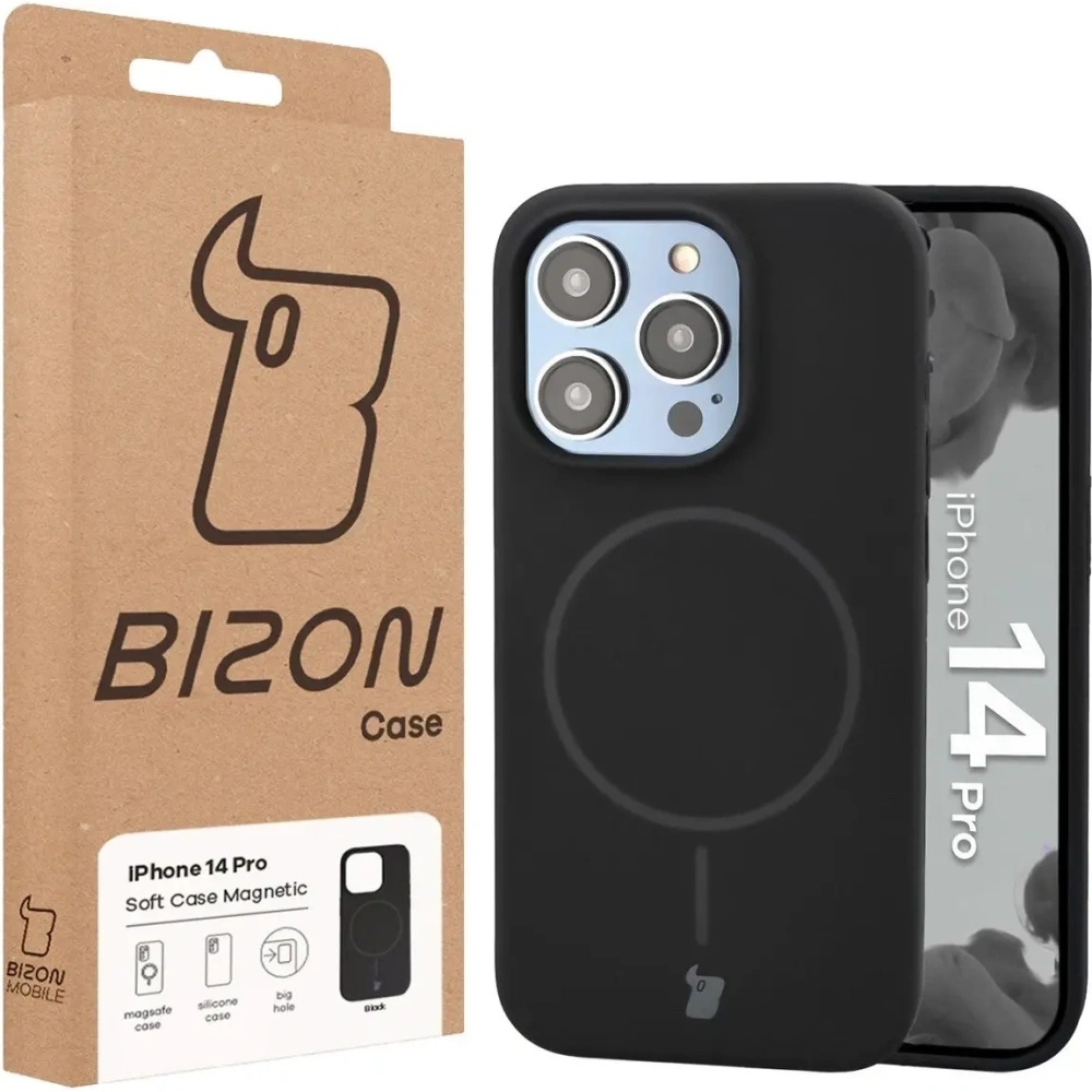 Silikonowe etui z pierścieniem magnetycznym Bizon Soft Case Magnetic do Apple iPhone 14 Pro czarne