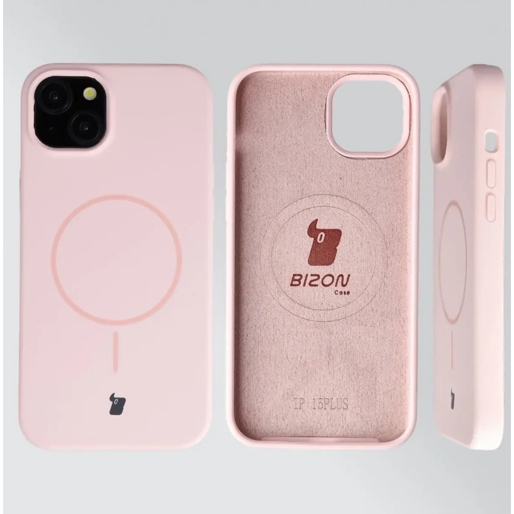 Silikonowe etui z pierścieniem magnetycznym Bizon Soft Case Magnetic do Apple iPhone 15 Plus jasnoróżowe