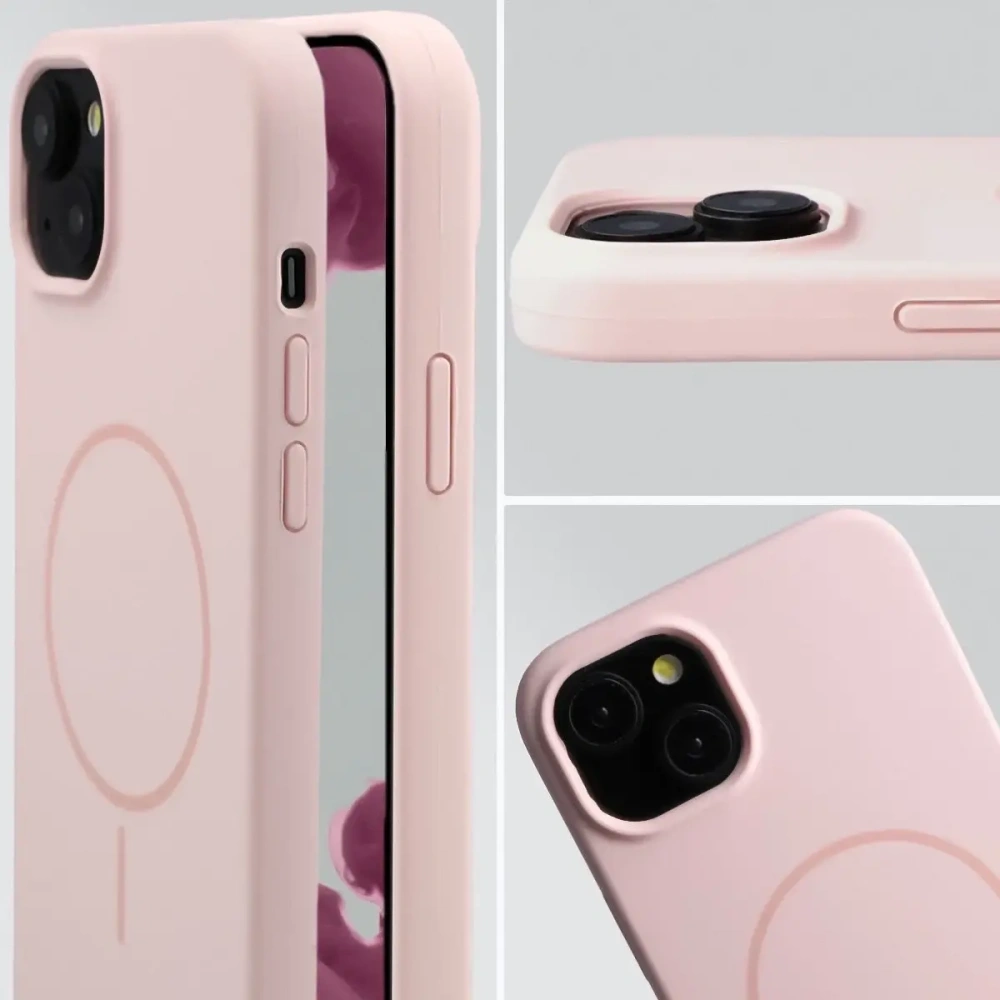 Silikonowe etui z pierścieniem magnetycznym Bizon Soft Case Magnetic do Apple iPhone 15 Plus jasnoróżowe