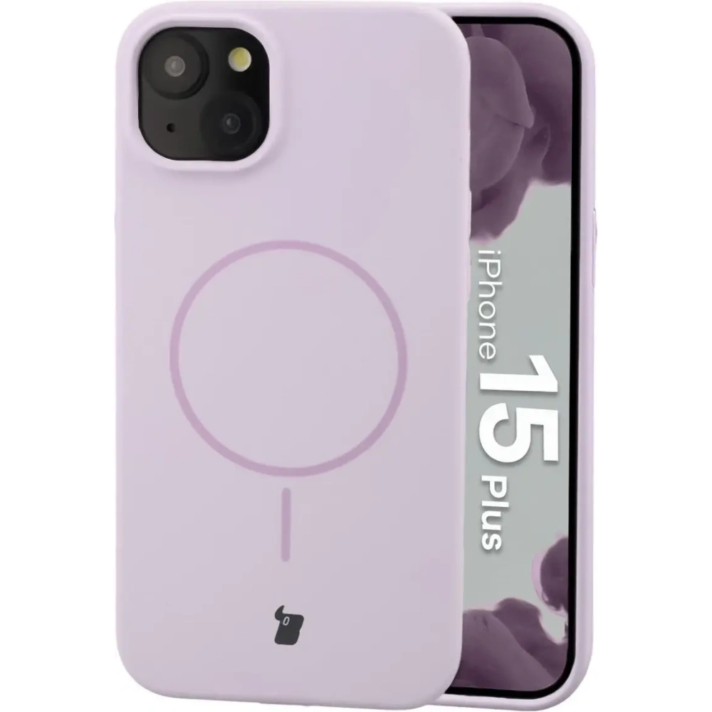 Silikonowe etui z pierścieniem magnetycznym Bizon Soft Case Magnetic do Apple iPhone 15 Plus jasnofioletowe