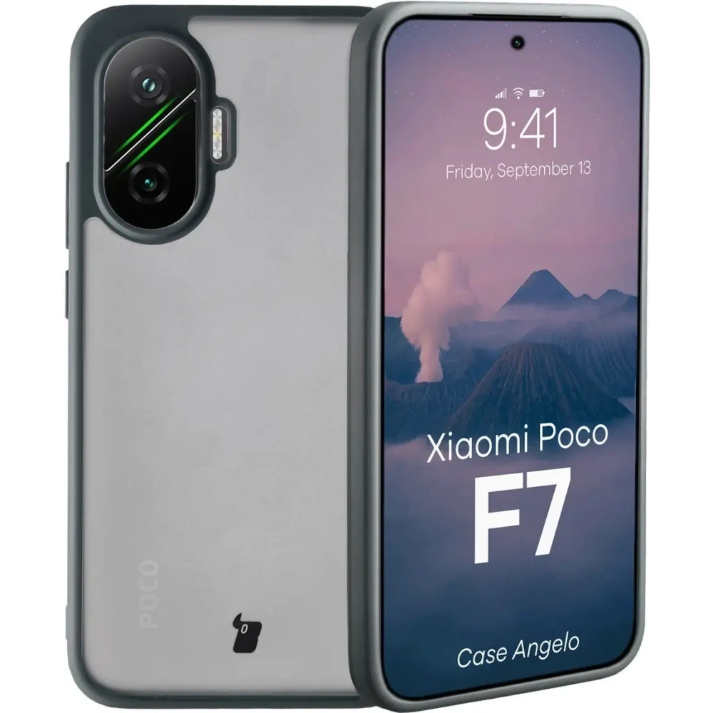 Etui Bizon Case Angelo do Xiaomi POCO F7 półprzezroczyste z szarą ramką
