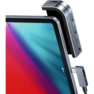 Adapter 6w1 Baseus Bend Angle, Hub USB-C 2x USB 3.0 + HDMI 4K + microSD + USB-C PD + mini jack 3,5mm (szary)
