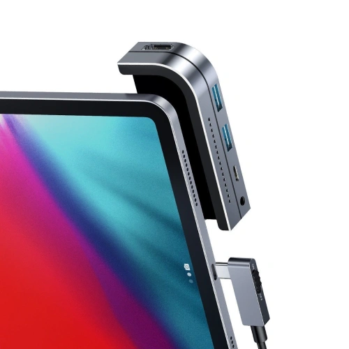 Kup Adaptér 6w1 Baseus Bend Angle, Hub USB-C 2x USB 3.0 + HDMI 4K + microSD + USB-C PD + mini jack 3,5mm (šedý) - BSU1543GRY - {ean13} - Sklep Home Screen
