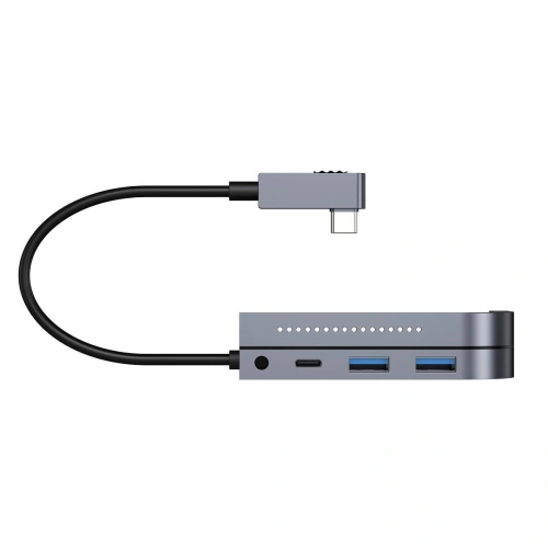 Kup Adaptér 6w1 Baseus Bend Angle, Hub USB-C 2x USB 3.0 + HDMI 4K + microSD + USB-C PD + mini jack 3,5mm (šedý) - BSU1543GRY - {ean13} - Sklep Home Screen