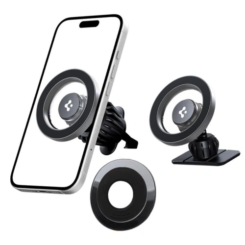 Uchwyt samochodowy na kokpit / do kratki Spigen MFT13 Magnetic MagSafe Dashboard & Vent Car Mount Silver