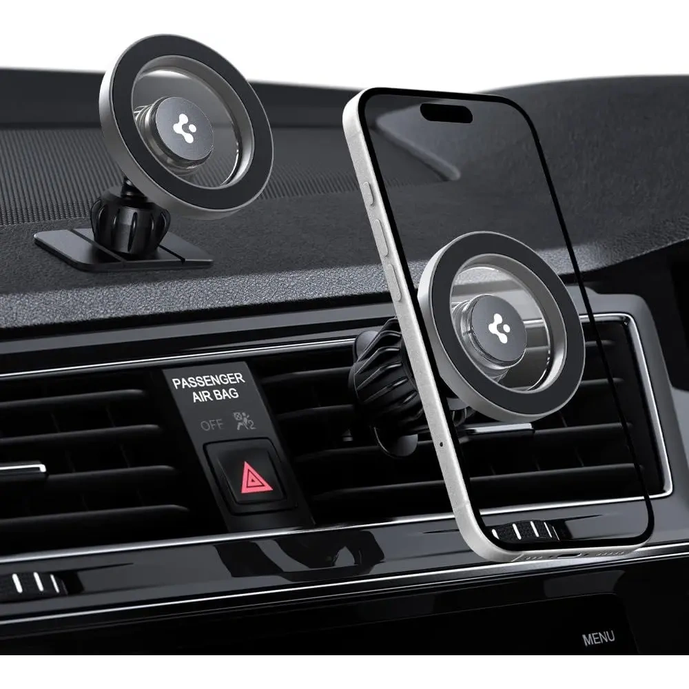 Uchwyt samochodowy na kokpit / do kratki Spigen MFT13 Magnetic MagSafe Dashboard & Vent Car Mount Silver