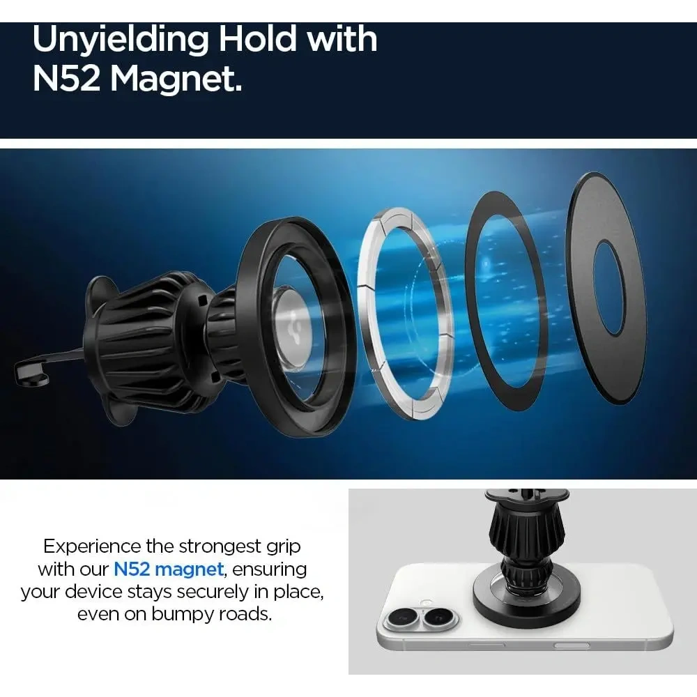 Uchwyt samochodowy na kokpit / do kratki Spigen MFT13 Magnetic MagSafe Dashboard & Vent Car Mount Silver