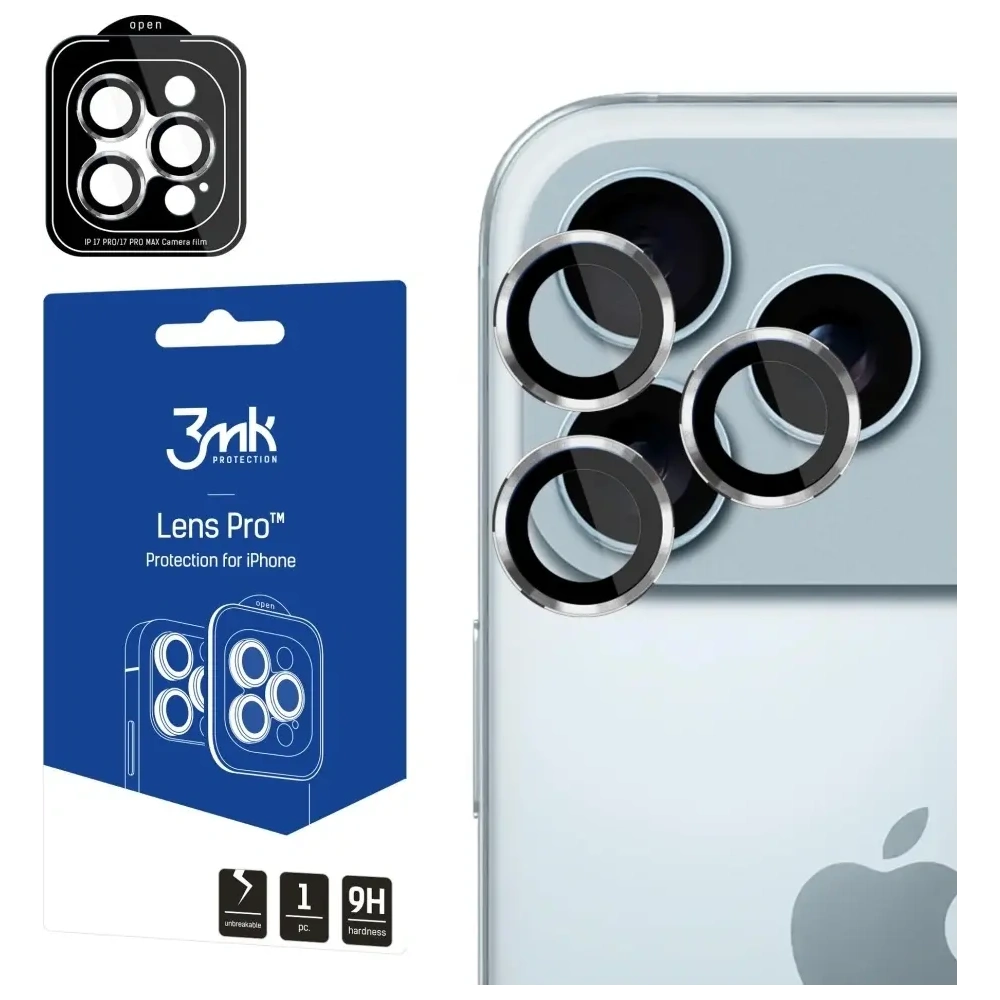 Szkło hartowane na obiektyw aparatu 3MK Lens Protection Pro do Apple iPhone 17 Pro / 17 Pro Max srebrny