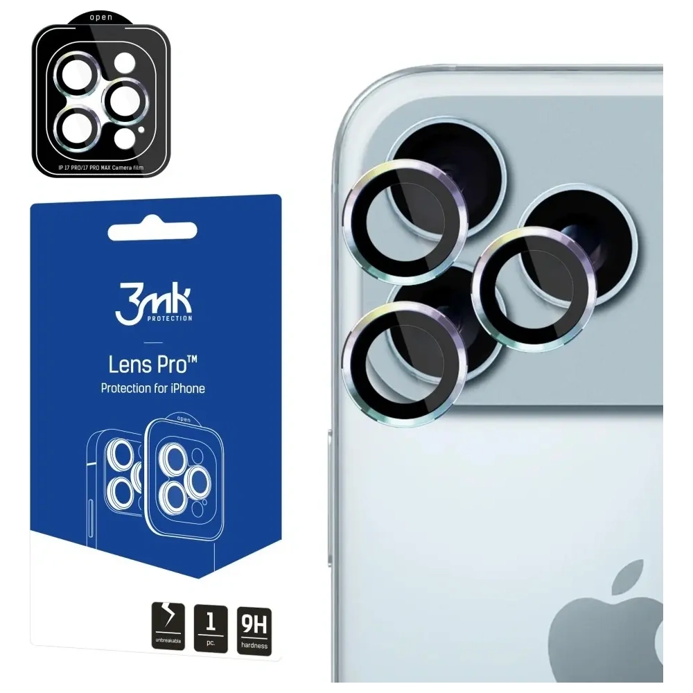 Szkło hartowane na obiektyw aparatu 3MK Lens Protection Pro do Apple iPhone 17 Pro / 17 Pro Max wielokolorowy