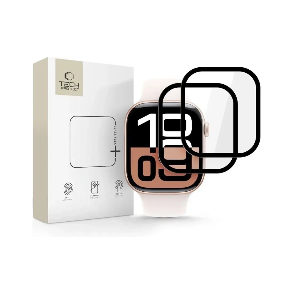 Szkło hybrydowe Tech-Protect Glass Flex+ do Apple Watch 10 / 11 42mm Black [2 PACK]