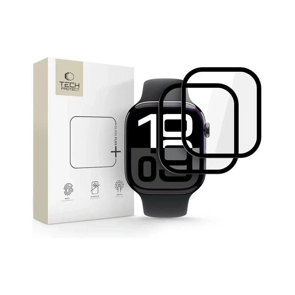 Szkło hybrydowe Tech-Protect Glass Flex+ do Apple Watch 10 / 11 46mm Black [2 PACK]