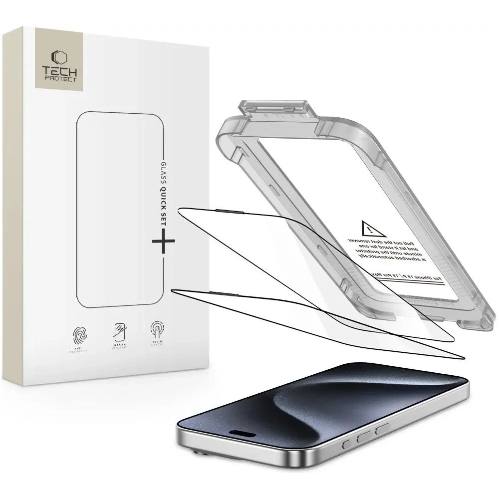 Szkło hartowane Tech-Protect Quick Set+ do Apple iPhone 15 Pro Max Black [2 PACK]