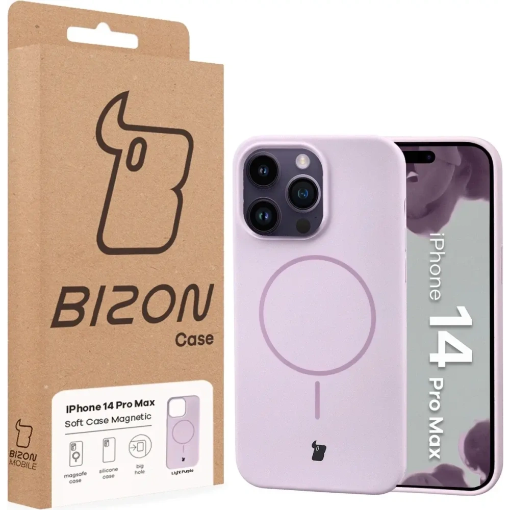 Silikonowe etui z pierścieniem magnetycznym Bizon Soft Case Magnetic do Apple iPhone 14 Pro Max jasnofioletowe