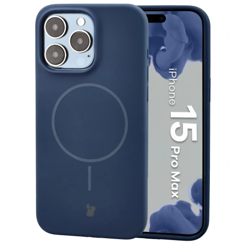 Silikonowe etui z pierścieniem magnetycznym Bizon Soft Case Magnetic do Apple iPhone 15 Pro Max granatowe