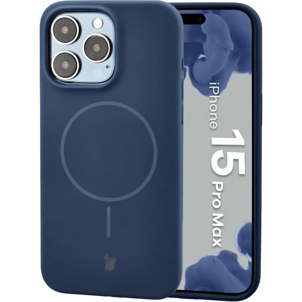 Silikonowe etui z pierścieniem magnetycznym Bizon Soft Case Magnetic do Apple iPhone 15 Pro Max granatowe