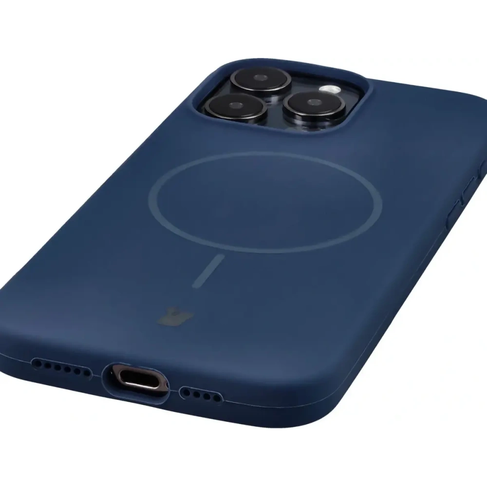 Silikonowe etui z pierścieniem magnetycznym Bizon Soft Case Magnetic do Apple iPhone 15 Pro Max granatowe