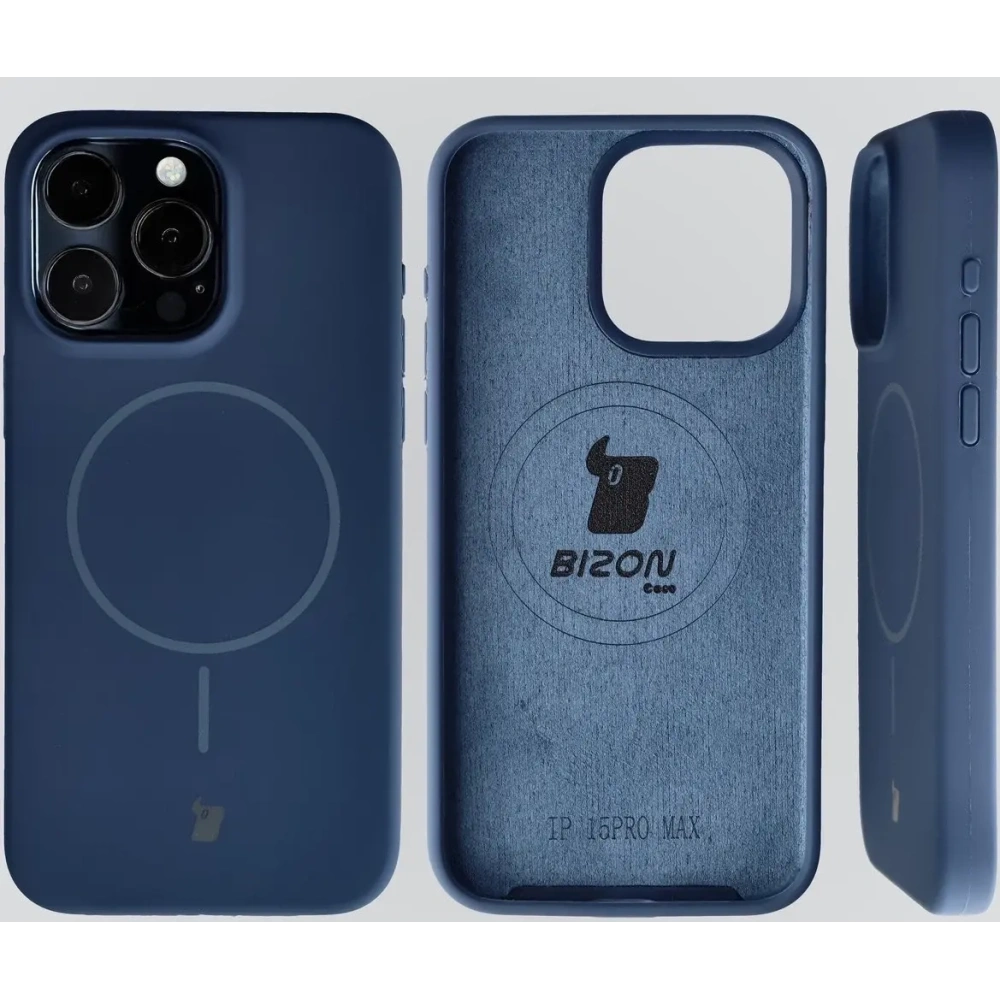 Silikonowe etui z pierścieniem magnetycznym Bizon Soft Case Magnetic do Apple iPhone 15 Pro Max granatowe