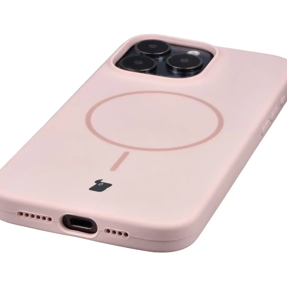Silikonowe etui z pierścieniem magnetycznym Bizon Soft Case Magnetic do Apple iPhone 15 Pro Max jasnoróżowe