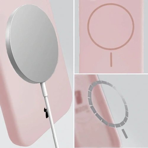 Silikonowe etui z pierścieniem magnetycznym Bizon Soft Case Magnetic do Apple iPhone 15 Pro Max jasnoróżowe