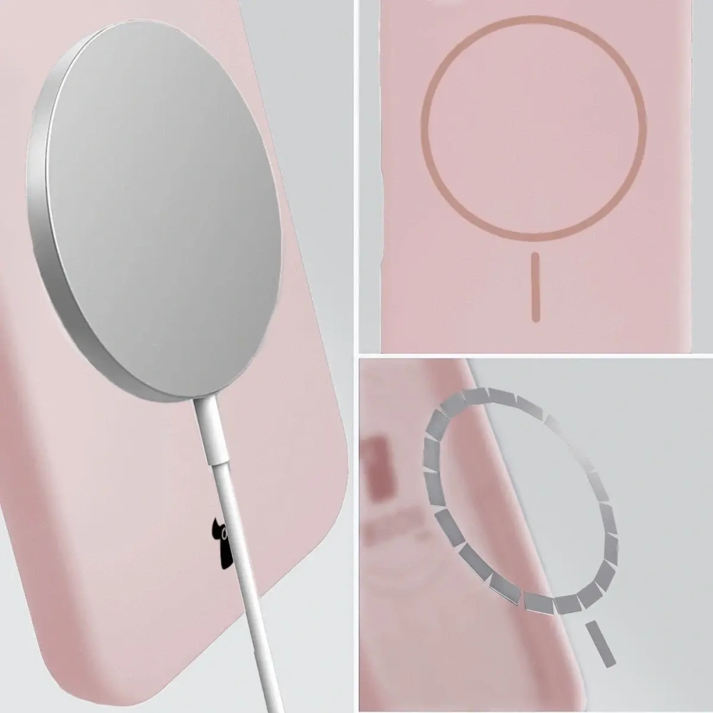 Silikonowe etui z pierścieniem magnetycznym Bizon Soft Case Magnetic do Apple iPhone 15 Pro Max jasnoróżowe